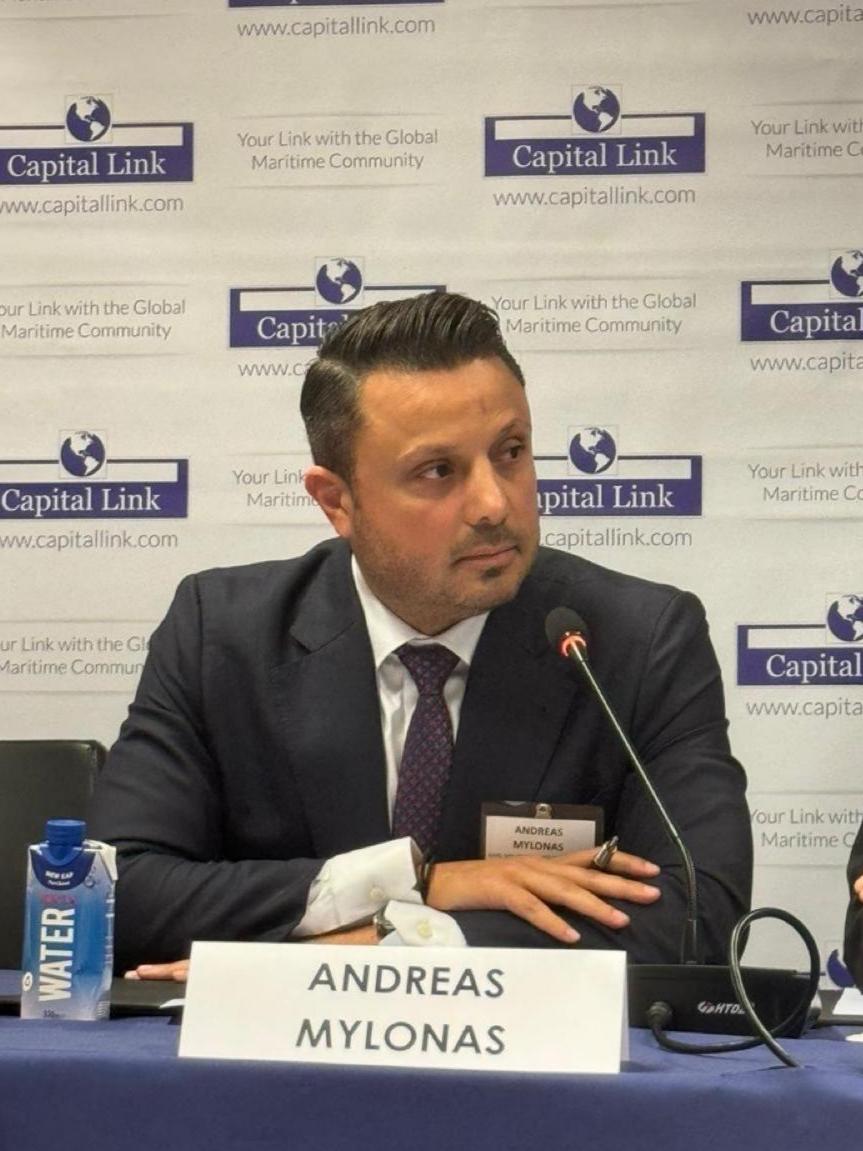 Andreas Mylonas moderates a panel at the 7th Annual Capital Link Cyprus Shipping Forum.